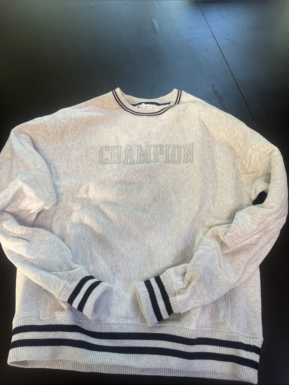 Champion Light Gray Embroidered Logo Crewneck Sweatshirt
